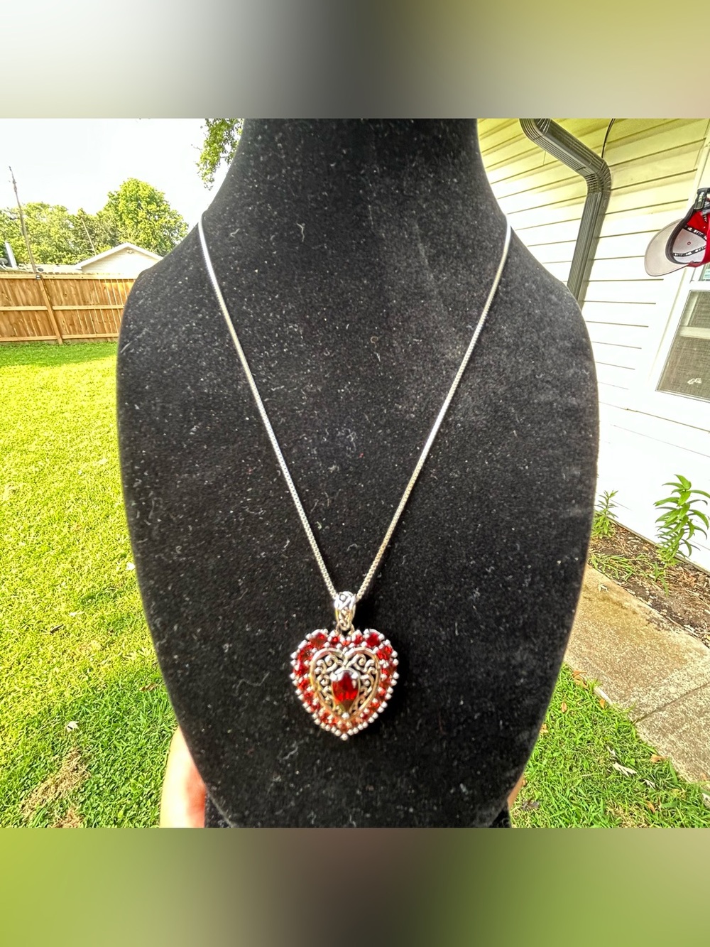 Ross Simons Garnet Filigree Heart pendant necklace